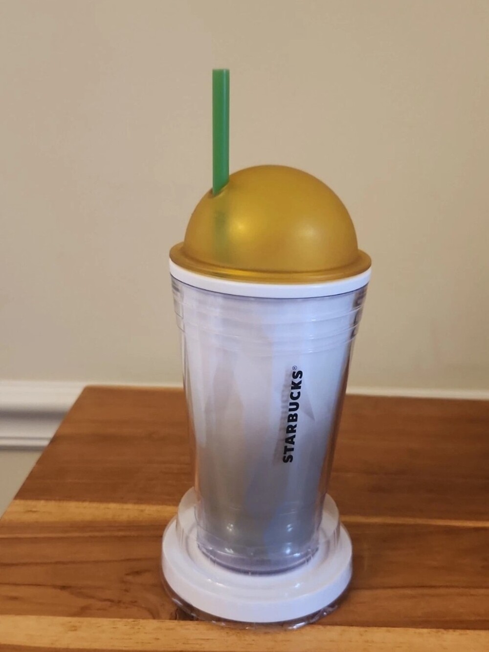 STARBUCKS Chiseled Yellow White Cold Cup 16 oz Faceted Acrylic Cup Frappuccino